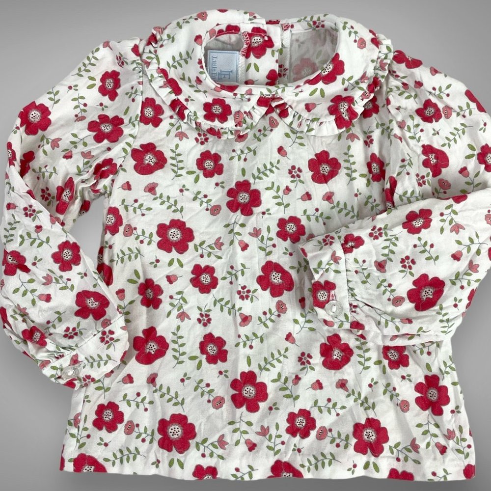 Little English Toddler Baby Girl Red White Floral Flowers Long Sleeve Top Sz 24M